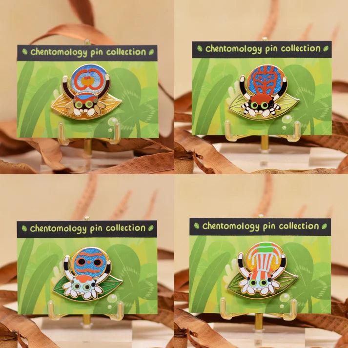 Peacock jumping spider 2-layer bouncy enamel pin - 4 variants