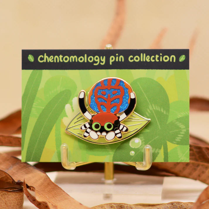 Peacock jumping spider 2-layer bouncy enamel pin - 4 variants