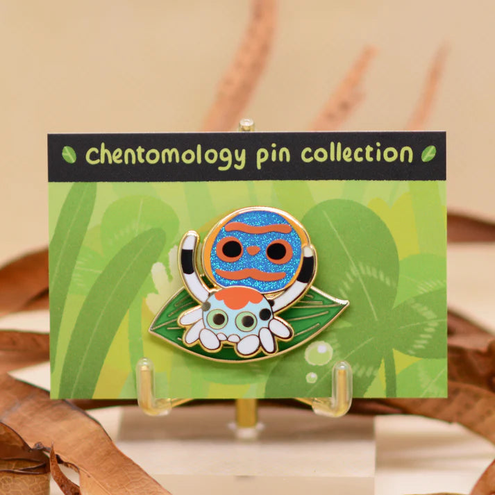 Peacock jumping spider 2-layer bouncy enamel pin - 4 variants