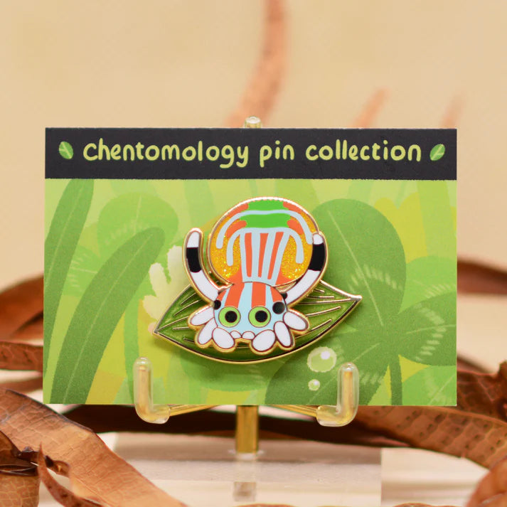Peacock jumping spider 2-layer bouncy enamel pin - 4 variants